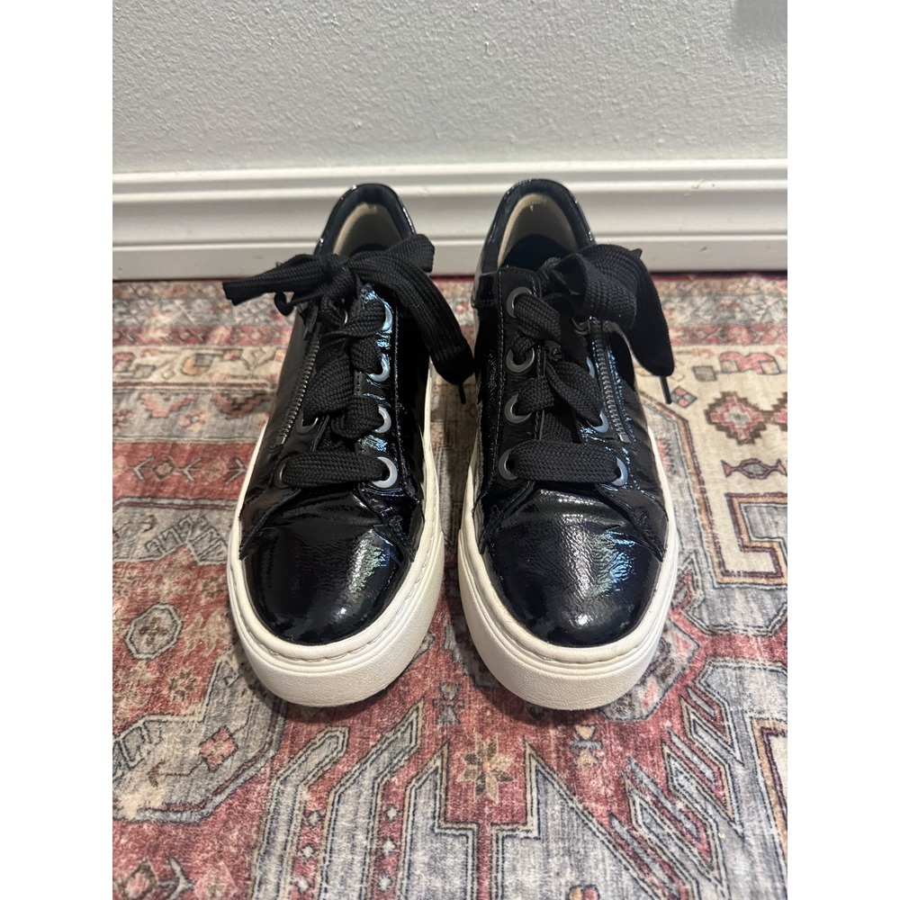 Aetrex Black Patent Leather Platform Sneakers Side Zip Orthotic comfort 9.5 - Picture 1 of 6
